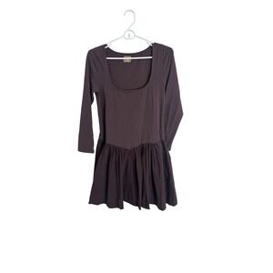 Free-est Dress Womens Medium Brown Scoop Neck 3/4 Sleeve Fit &‎ Flare Pockets
